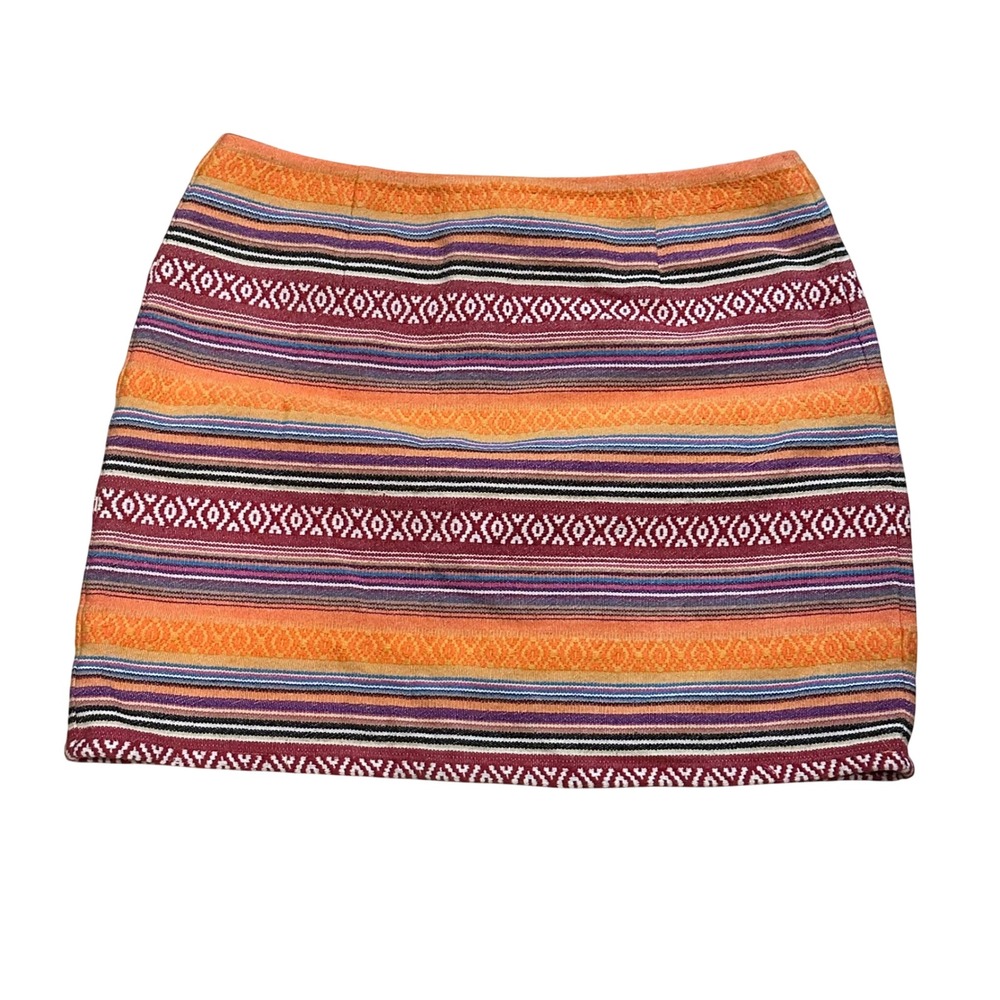 Ladakh Womens Southwestern Woven Stripe Mini Skirt Orange Pink Size 4 Boho Zip